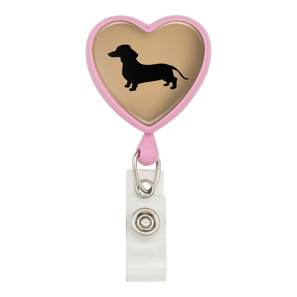 Retractable ID Badge Holder with Dachshund Wiener Dog Heart Design - Pink Lanyard for Work, School, Events & Pet Lovers Accessories