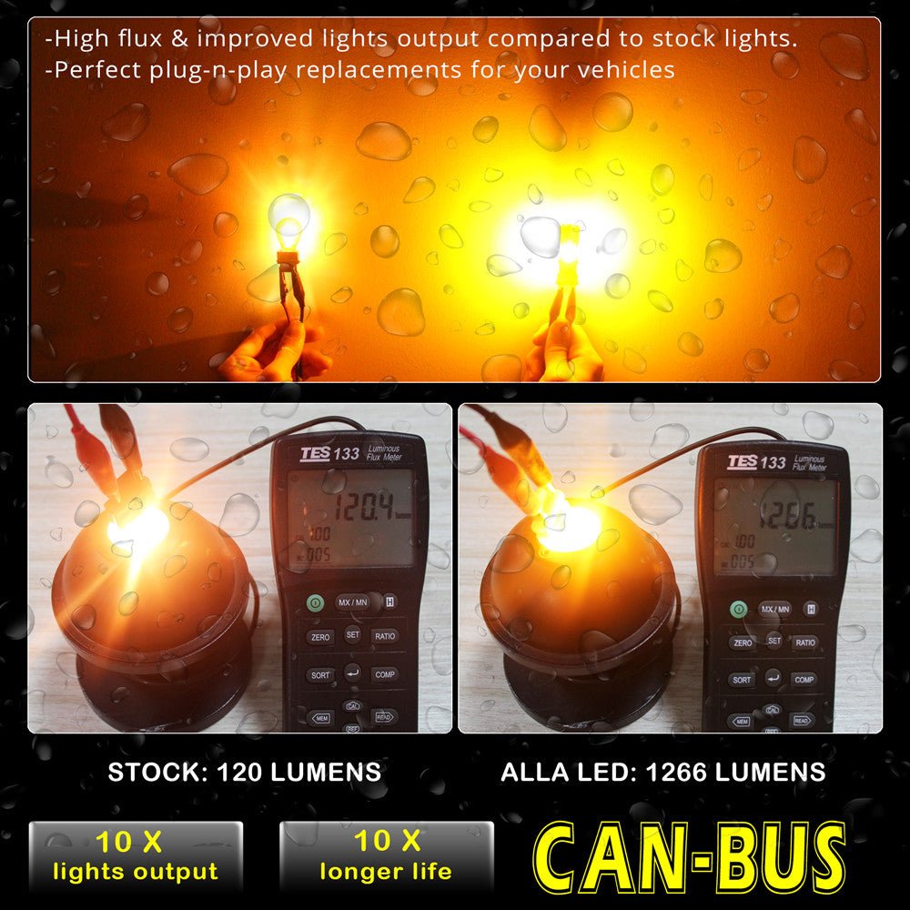 CAN Bus BAU15S PY21W 7507 LED Bulbs - Amber Yellow Turn Signal Lights for Cars, Trucks & SUVs - Error-Free Installation & Bright Visibility