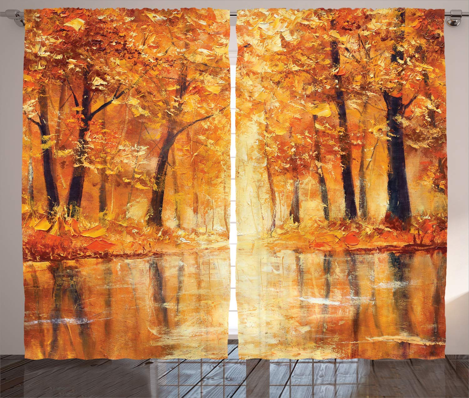 Ambesonne Autumn Forest Country Curtains - 2 Panel Set, 108