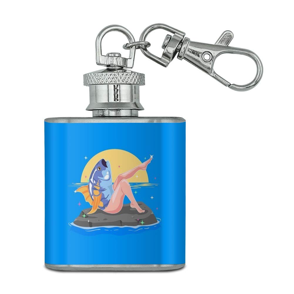 Reverse Mermaid with Tuna Head Stainless Steel 1oz Mini Flask Keychain - Unique Novelty Gift for Mermaid Lovers, Perfect for Parties, Cosplay & Collectors