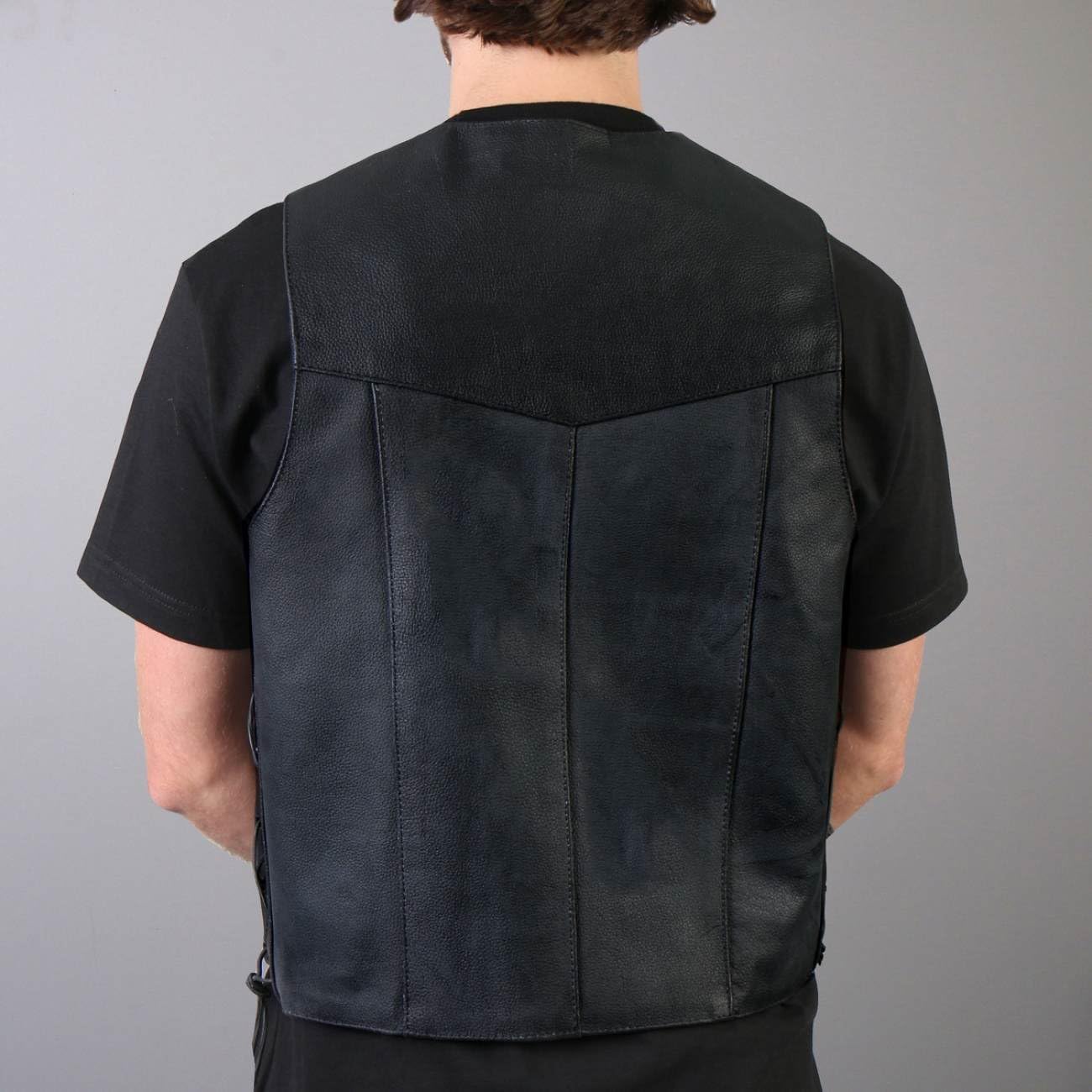 Men's Heavy Leather Vest with Side Lace - Premium Biker Jacket for Motorcycle Riding & Outdoor Adventures | Durable Genuine Leather Fashion for Men