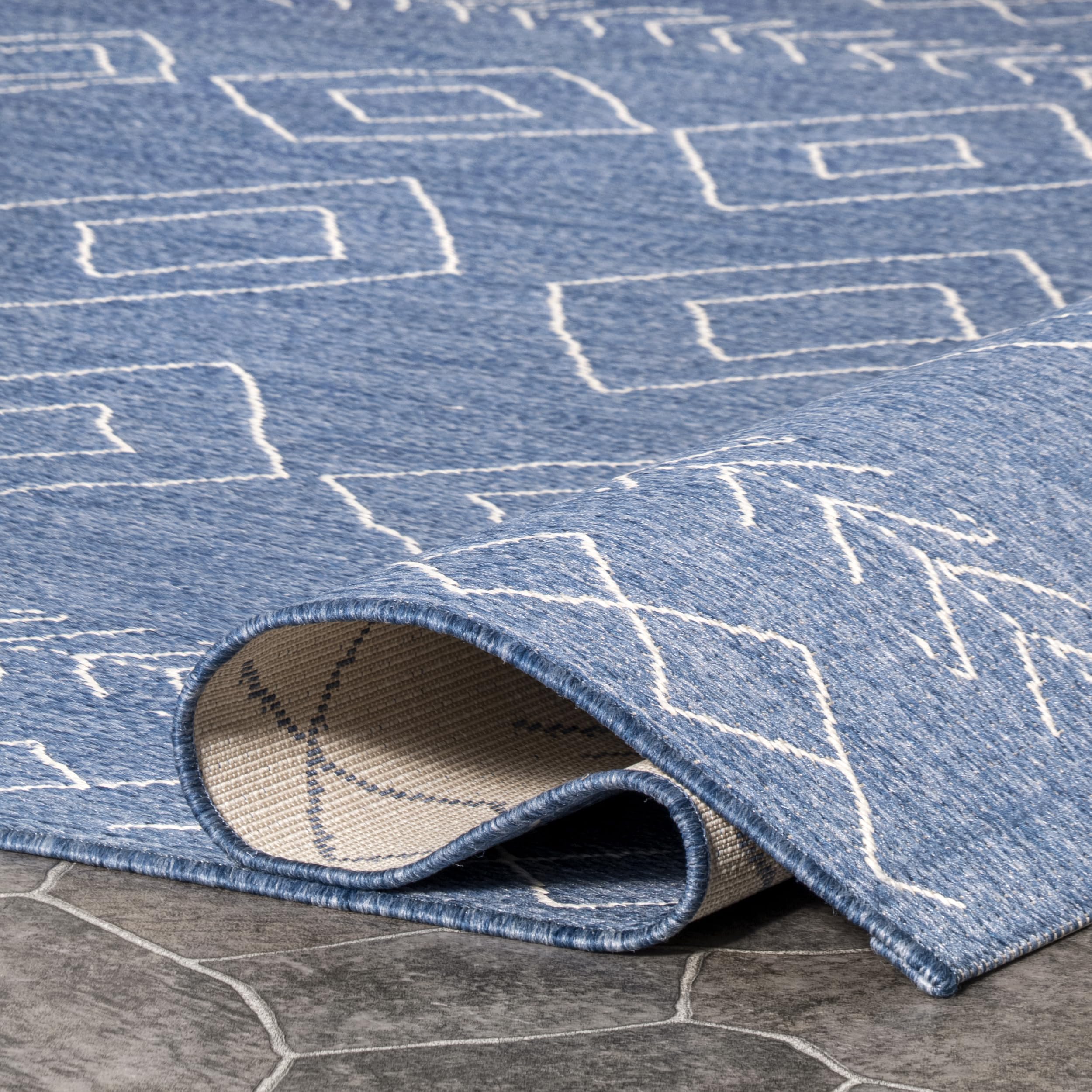 nuLOOM Moroccan Indoor/Outdoor Area Rug 6'x6' Square - Serna Blue Handwoven Boho Chic Rug for Living Room, Bedroom, Patio & Deck Decor