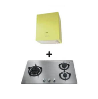 Ellane EH 2800 45cm Stainless Steel Range Hood with OS 812SV 86cm 3-Burner Gas Stove - Black & Apple Green - Perfect for Modern Kitchens & Open-Concept Living Spaces