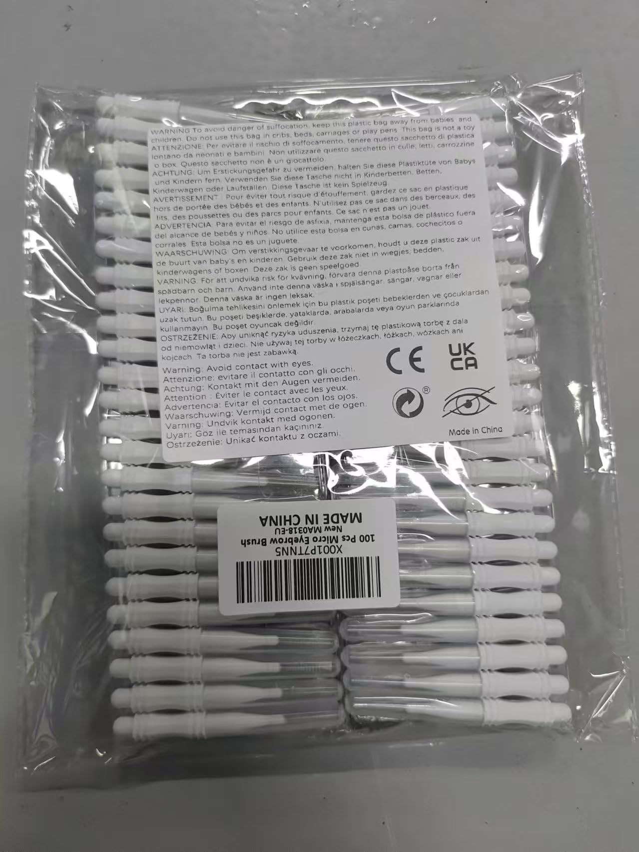 100 Pcs Micro Eyebrow Brush Set with Caps - 2 Sizes Spoolie & Lamination Brushes for Eyebrow Grooming, Makeup Application & Lash Styling - Perfect for Salon, Home Use & Travel Makeup Kit