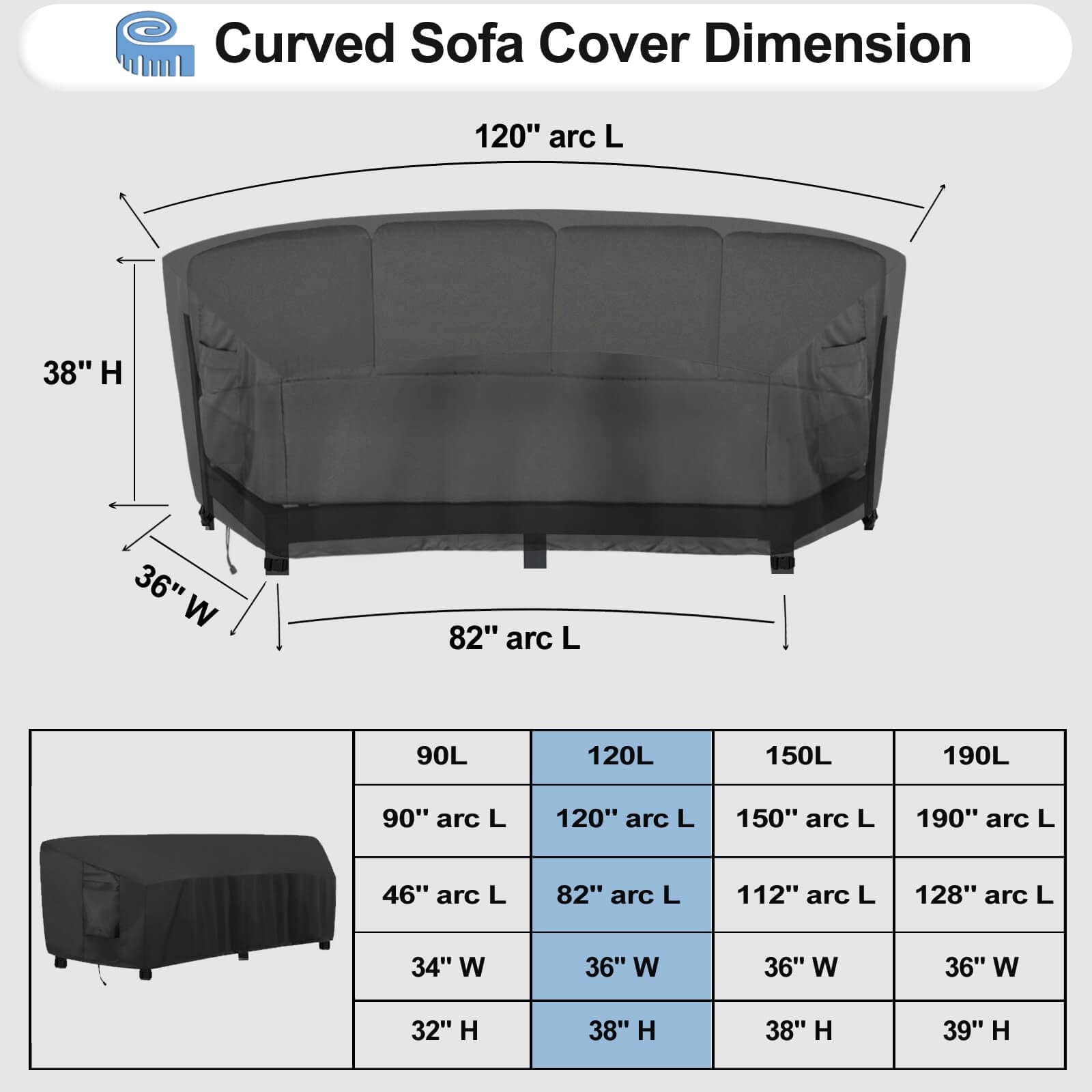 OutdoorLines Waterproof & UV Resistant Curved Sectional Sofa Cover - Heavy Duty Windproof Patio Furniture Protector for Deck, Lawn & Backyard (120