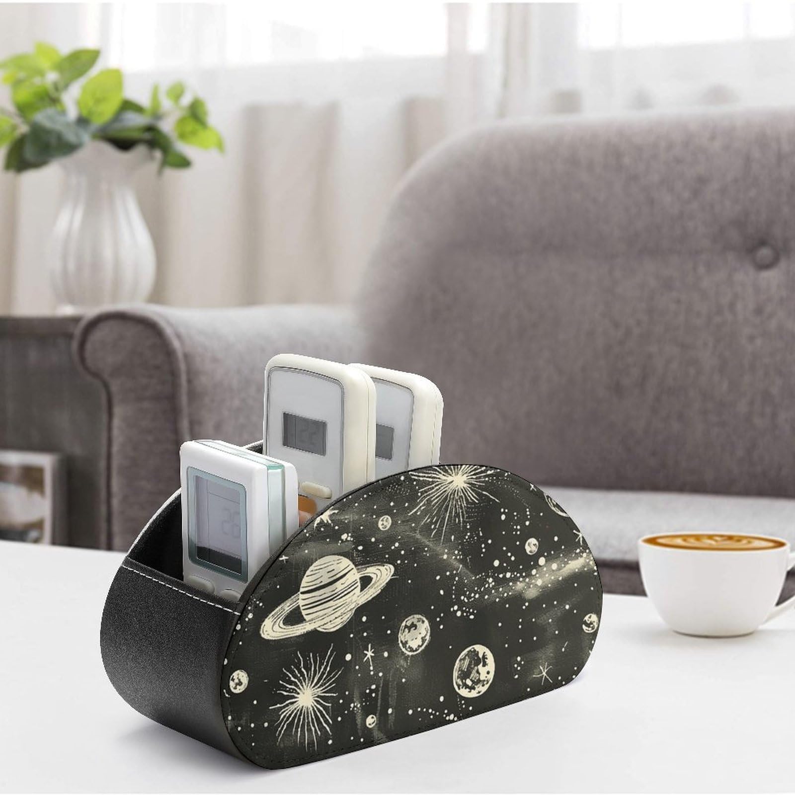 Remote Control Holder with Stars in The Night Print - Desktop Organizer & Cosmetic Storage Box for Remote Controls, Makeup Brushes, Keys & Small Items | Perfect for Living Room, Bedroom & Office Organization