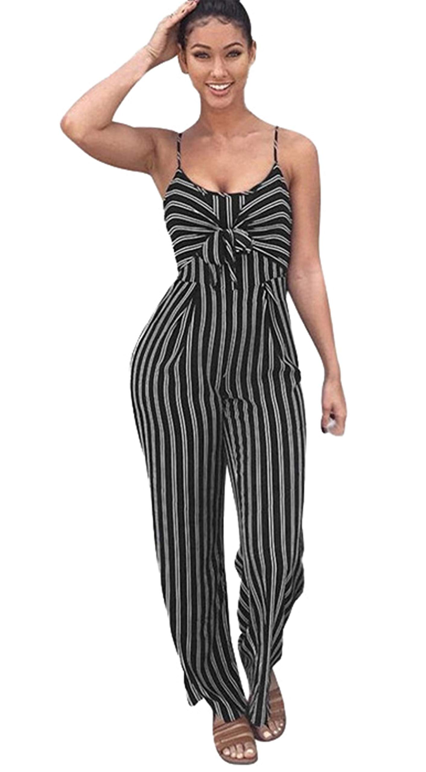 Andongnywell Women's Summer Striped Tank Jumpsuit - Casual Sleeveless High Waisted Romper with Suspenders | Perfect for Beach, Vacation & Summer Outings