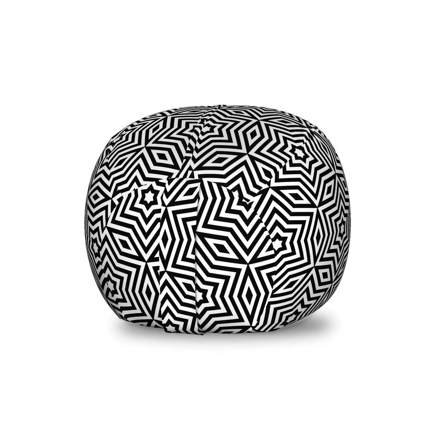 Ambesonne Black and White Storage Toy Bag Chair - Monochrome Geometric Pattern with Stars & Rhombuses - Washable Stuffed Animal Organizer for Kids' Room, Nursery or Playroom - Small Size (Black/White) - Perfect for Toy Storage, Reading Nook or Kids' Lounge Area