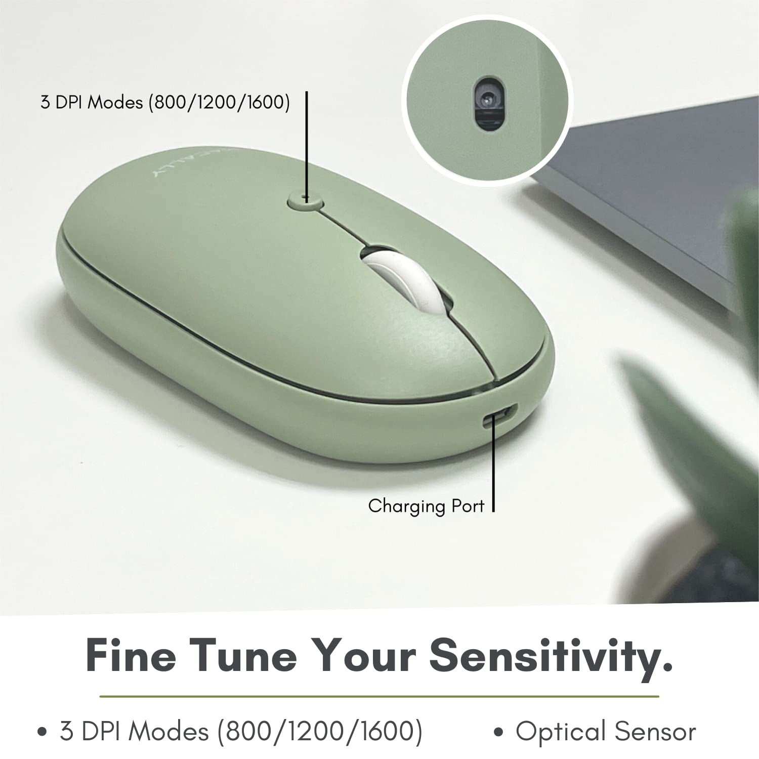 Macally Wireless Bluetooth Mouse - Rechargeable, Quiet & Ergonomic Mouse for MacBook Air/Pro, iMac, iPad, Windows PC - Strong Connection for Laptop & Desktop Use - Perfect for Office, Travel & Home Computing
