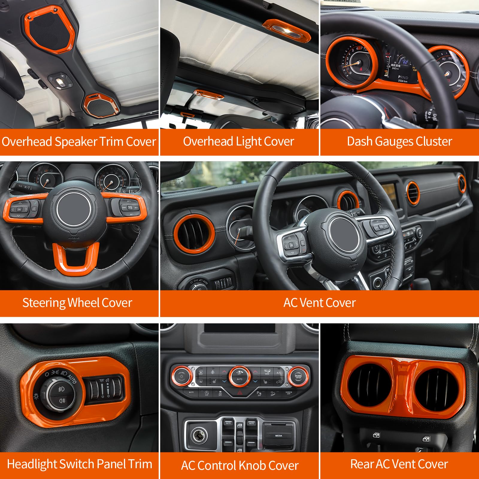 Jeep Wrangler JL & JLU (2018-2023) Interior Accessories - 20pcs Orange AC Vent Trim Cover Kit | RT-TCZ | Stylish Upgrade for Dash & Cabin Decor | Perfect for Off-Roading & Daily Driving