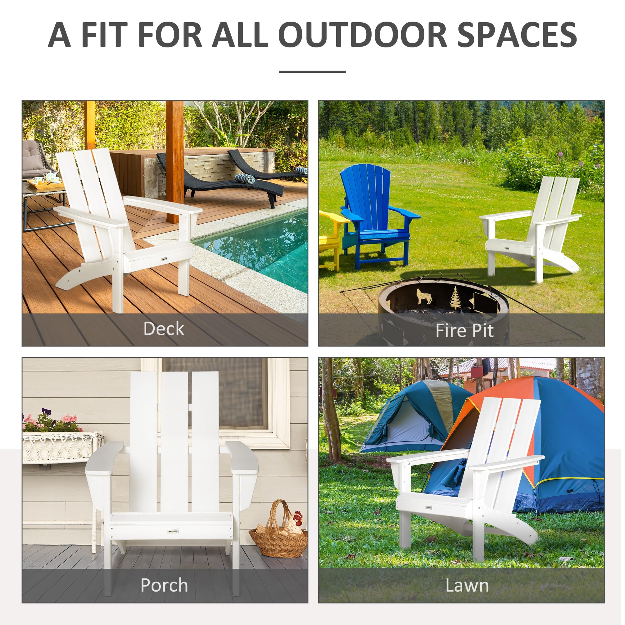 Outsunny White HDPE Adirondack Chair - Weather-Resistant High-Back Outdoor Patio Chair for Deck, Garden & Backyard - Perfect for Campfires, Lounging & Relaxing by the Fire Pit