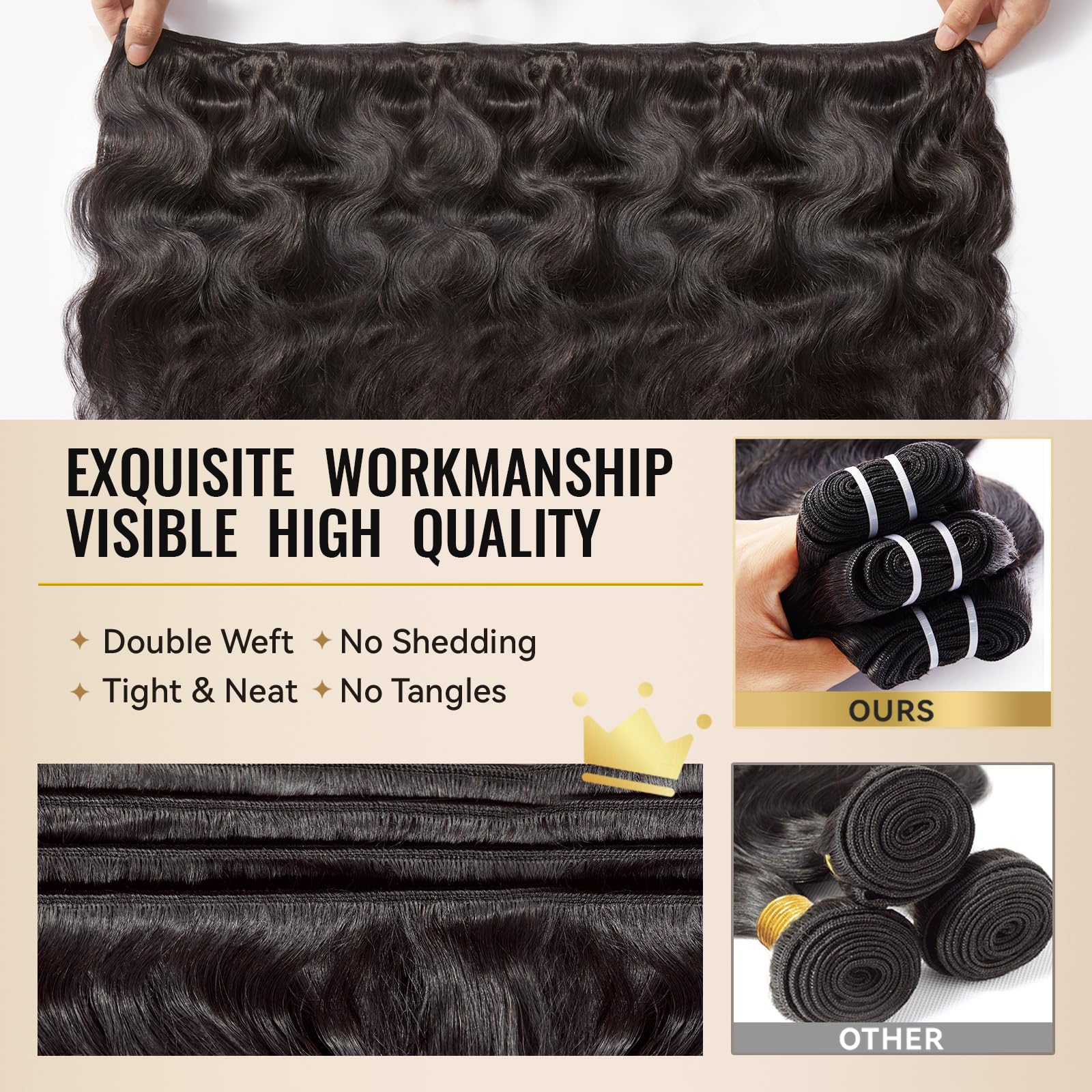 16A Brazilian Virgin Human Hair Bundles - Body Wave 18 20 22 Inch Thick Weave Natural Black Hair Extensions for Styling & Volume | Perfect for Daily Wear, Parties & Special Occasions