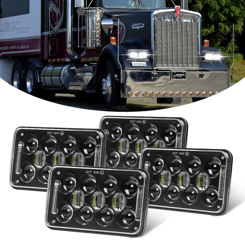 60W 4x6 Inch LED Headlight Kit - H4651 H4652 H4656 H4666 H6545 Compatible Replacement with DRL - Perfect for Off-Road Trucks, Jeeps & SUVs