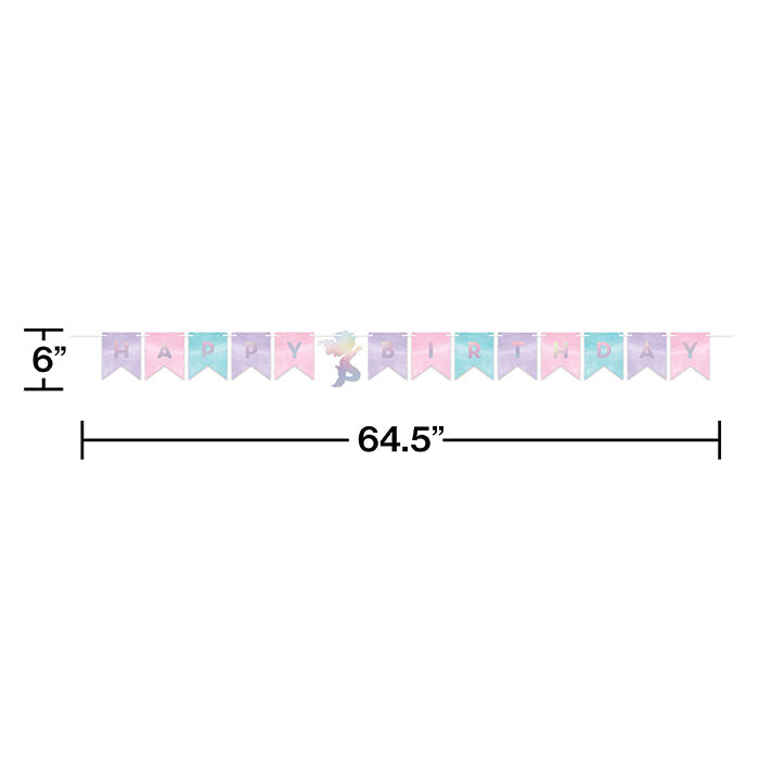 12-Piece Bulk Iridescent Mermaid Birthday Party Decorations - Happy Birthday Banners for Mermaid Theme Party, Baby Shower & Girls Birthday Decor