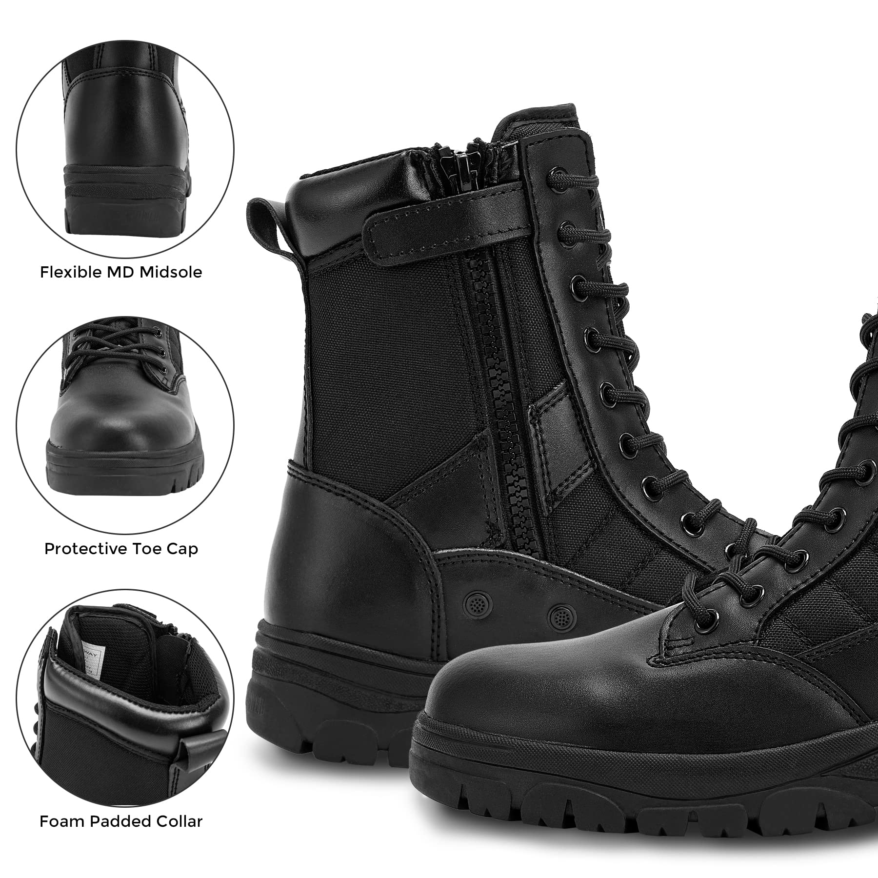 Men's 8 Inch Black Military Tactical Combat Boots - Durable Army Boots for Outdoor Hiking, Work & Tactical Operations
