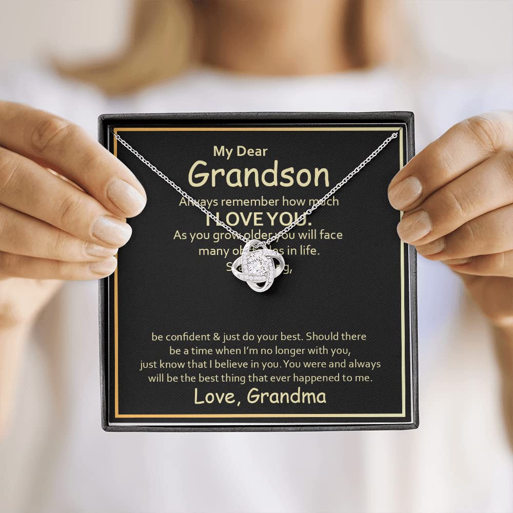 My Dear Grandson Love Knot Necklace - Always Remember How Much I Love You | Meaningful Birthday Gift from Grandma | Inspirational Keepsake for Grandchildren | Perfect for Birthdays, Graduation & Special Occasions