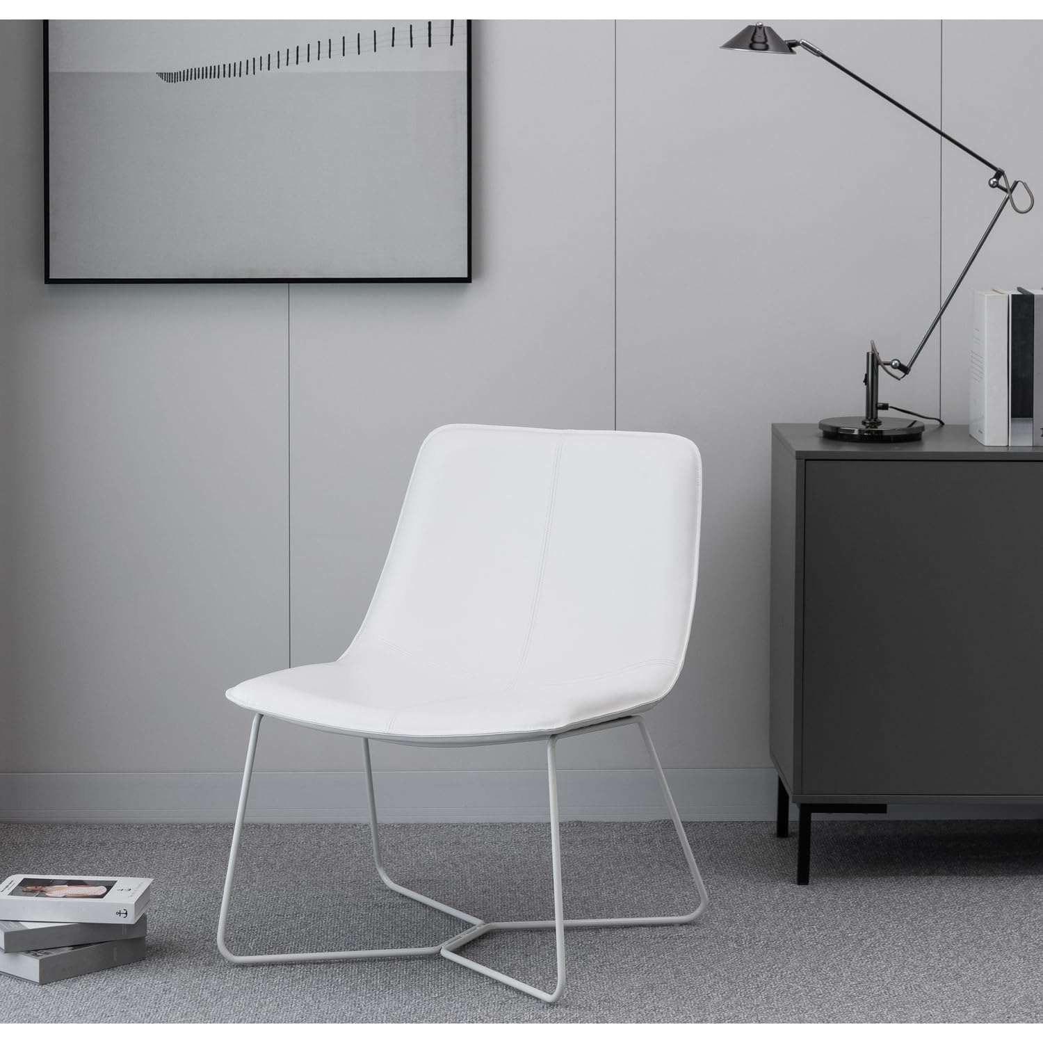 OSP Home Furnishings Grayson Modern Accent Chair - White Upholstery with White Base | Contemporary Living Room Seating for Home Office & Lounge Areas