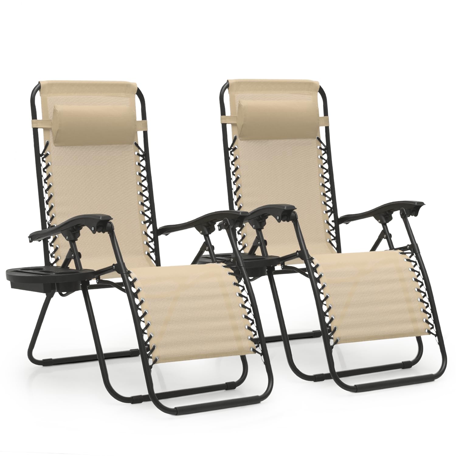 MoNiBloom Zero Gravity Lounge Chairs Set of 2 - Outdoor Reclining Patio Chairs for Adults, Foldable Beach Chairs with Adjustable Backrest - Perfect for Backyard, Poolside, Camping & Beach Relaxation (Cream)