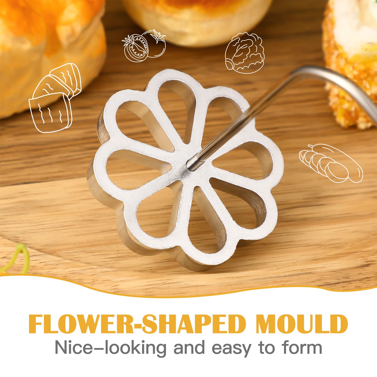Premium Flower Rosette Iron Waffle Molds Set - Lotus Cookie Pastry Maker with Handle for Desserts, Biscuits, Cakes & Waffles | Perfect for Home Baking, Party Treats & Holiday Cookie Decorating