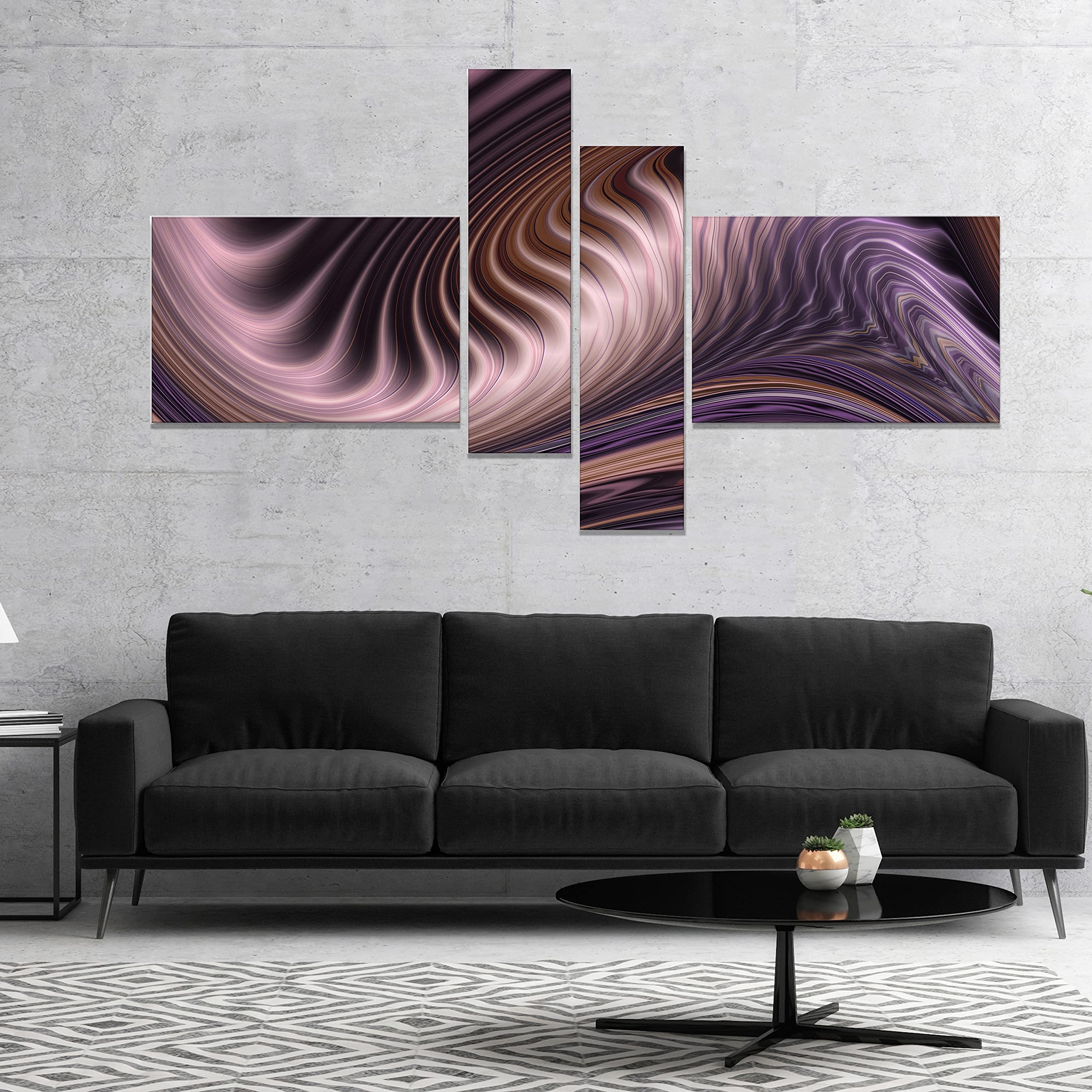 Abstract Purple Waves Fractal Canvas Wall Art Print - 5 Panel Modern Home Decor (60x32 Inches) | Perfect for Living Room, Bedroom & Office Decor