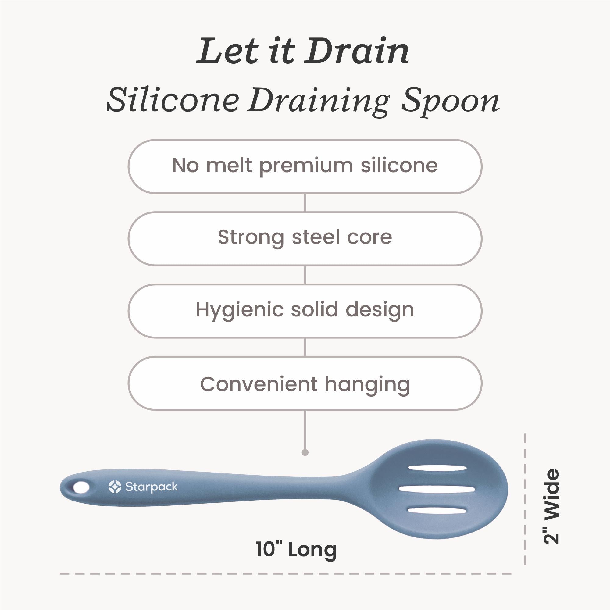Premium Silicone Draining Spoon - Heat-Resistant Kitchen Strainer for Pasta, Rice & Vegetables | Perfect for Cooking, Serving & Draining Liquids | BPA-Free & Dishwasher Safe