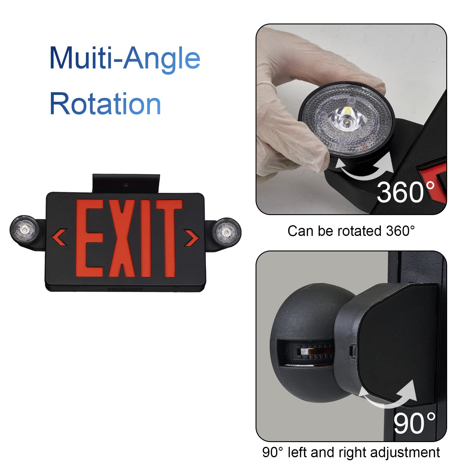 TANLUX Black LED Emergency Exit Sign with Battery Backup, UL Listed AC 120/277V Commercial Light - 1 Pack for Business Safety & Building Code Compliance (Ideal for Offices, Warehouses & Public Spaces)
