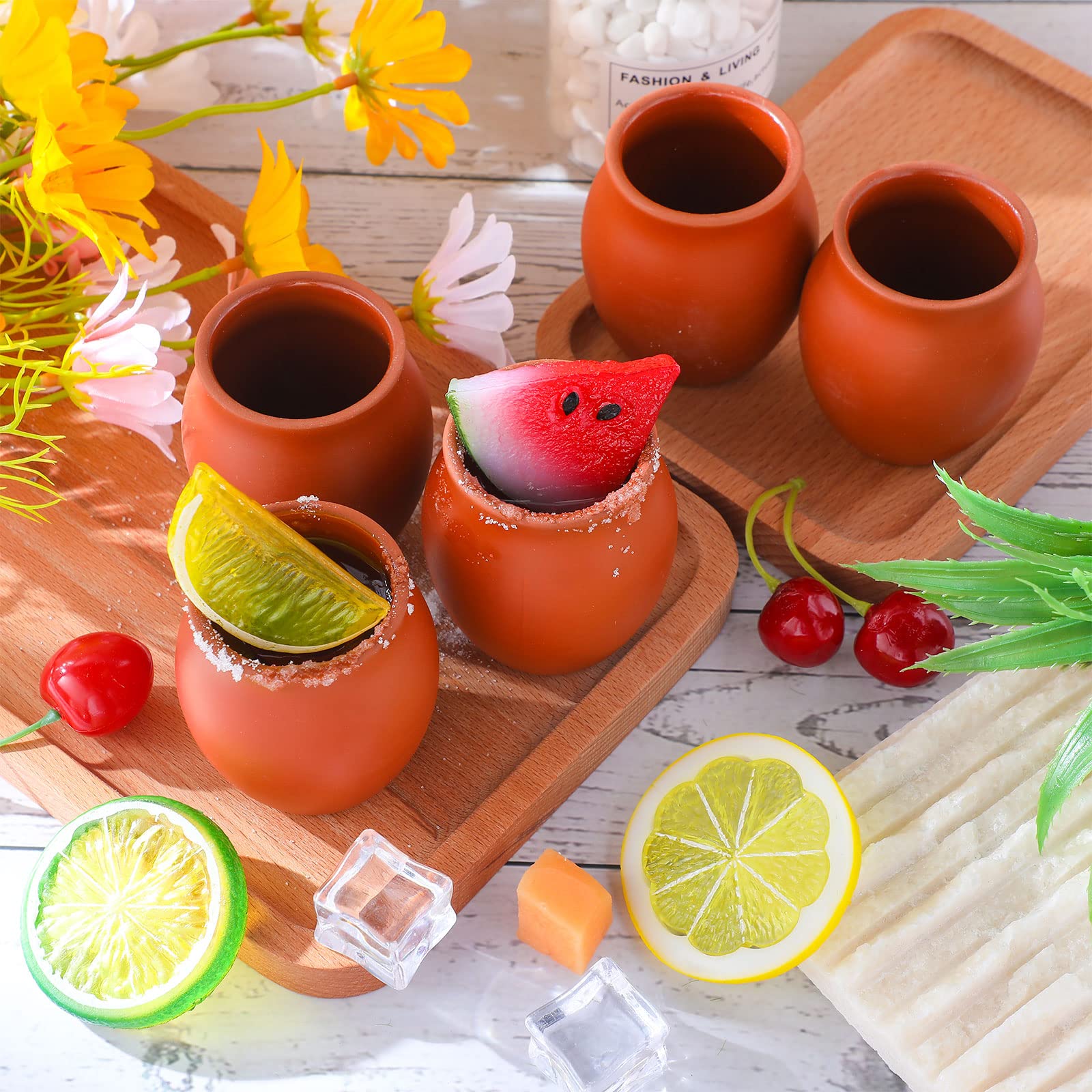 Gejoy 48-Piece 3oz Mexican Clay Cantaritos Cups - Authentic Barro Pottery Shooters for Tequila, Margaritas & Mojitos - Perfect for Taco Tuesday, Fiesta Parties & Cocktail Serving (Red)