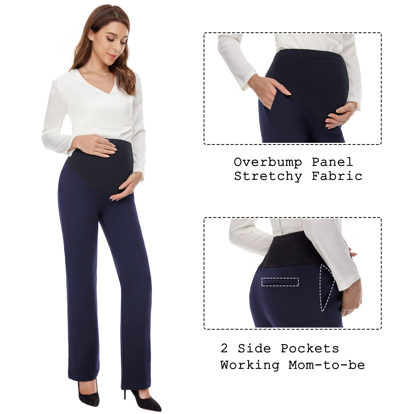 Tapata Women's Maternity Bootcut Dress Pants with Pockets - Over Belly Pregnancy Work Pants (28