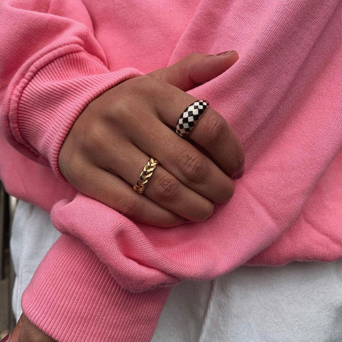 Checker Ring - Stylish Black and White Patterned Ring for Women | Perfect for Casual Wear, Parties & Everyday Fashion Accessories