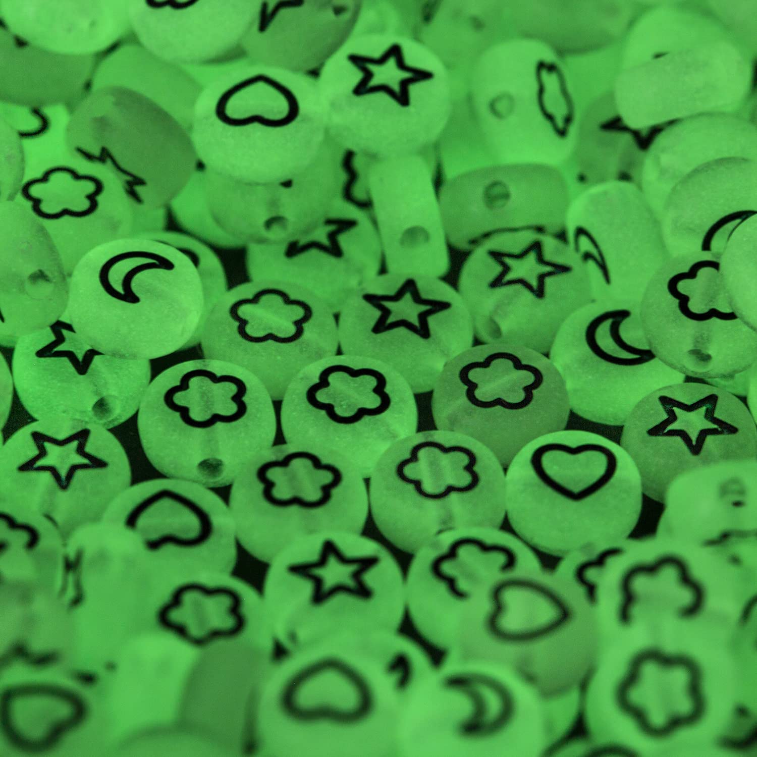 500 Pcs 4x7mm Glow in The Dark Acrylic Beads - Stars, Moon, Hearts & Petal Shapes for DIY Jewelry Making, Friendship Bracelets - Perfect for Nighttime Crafts, Party Favors & Kids' Projects