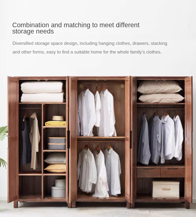 Solid Oak Wood Wardrobe in Walnut Finish - Stylish and Durable Closet Storage for Bedroom, Living Room, or Walk-in Closet