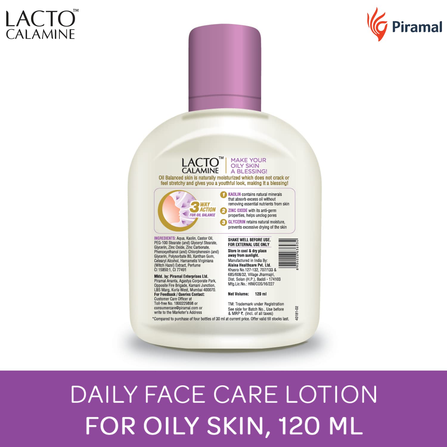 **Lacto Calamine Oil Control Face Cleansing Wipes & Lotion for Oily Skin (120ml) + 99% Pure Aloe Vera Gel with Vitamin E & Glycerin (150g) – Hydrating & Soothing Skincare Combo for Daily Use, Acne Relief & Sunburn Care**