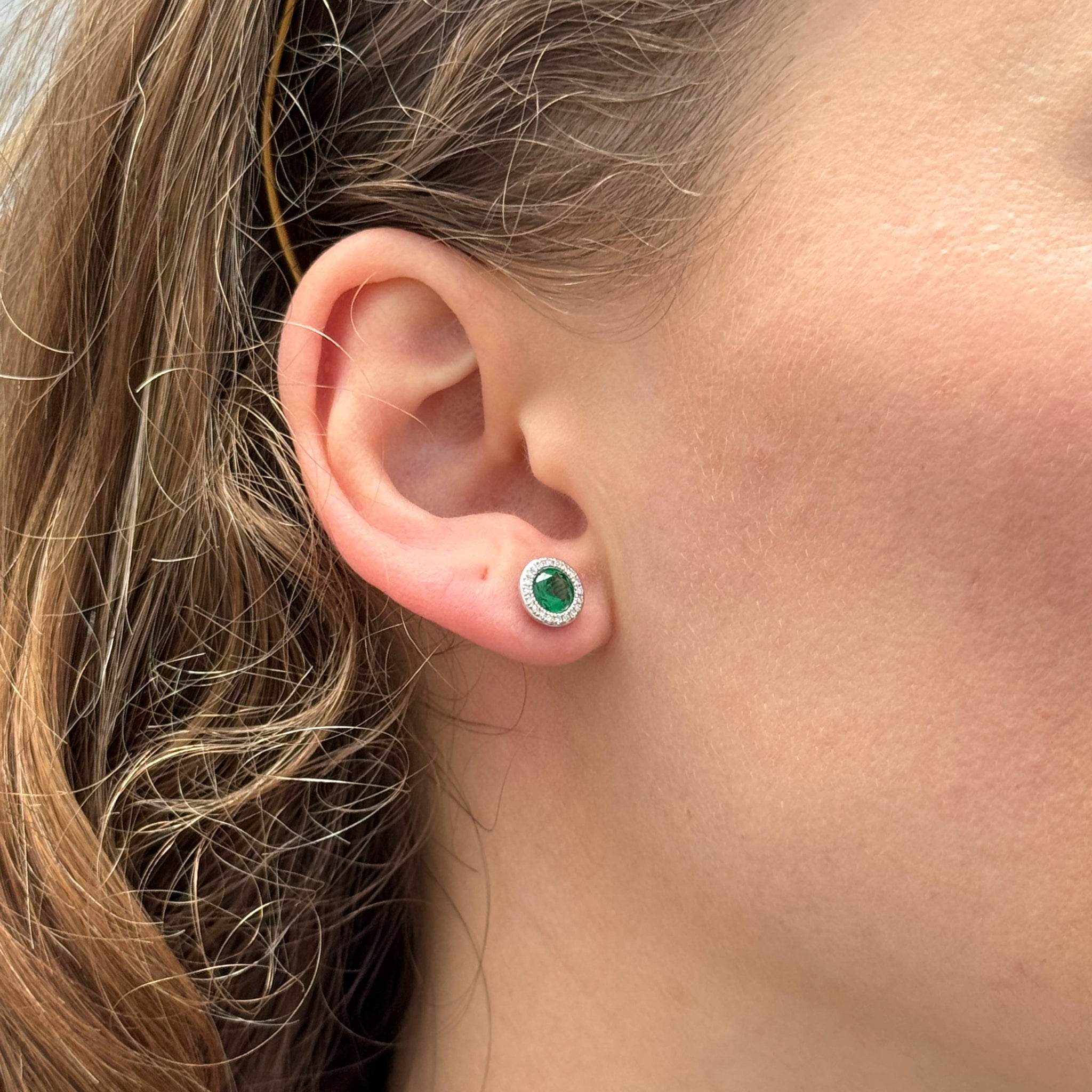 14K White Gold Green Sapphire & Diamond Halo Martini Stud Earrings - Perfect for Weddings, Parties & Special Occasions