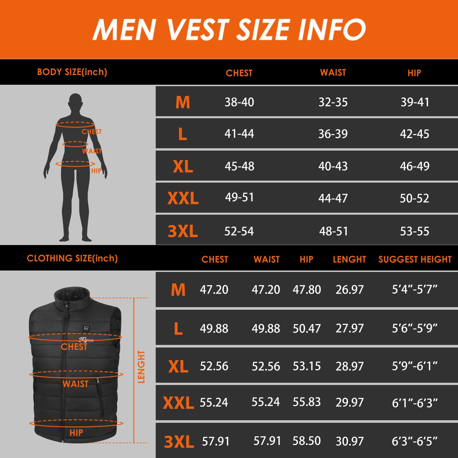 Telguua Men's Heated Vest with Rechargeable Battery Pack - Electric Heating Jacket for Cold Weather - Perfect for Outdoor Work, Hiking, and Winter Sports