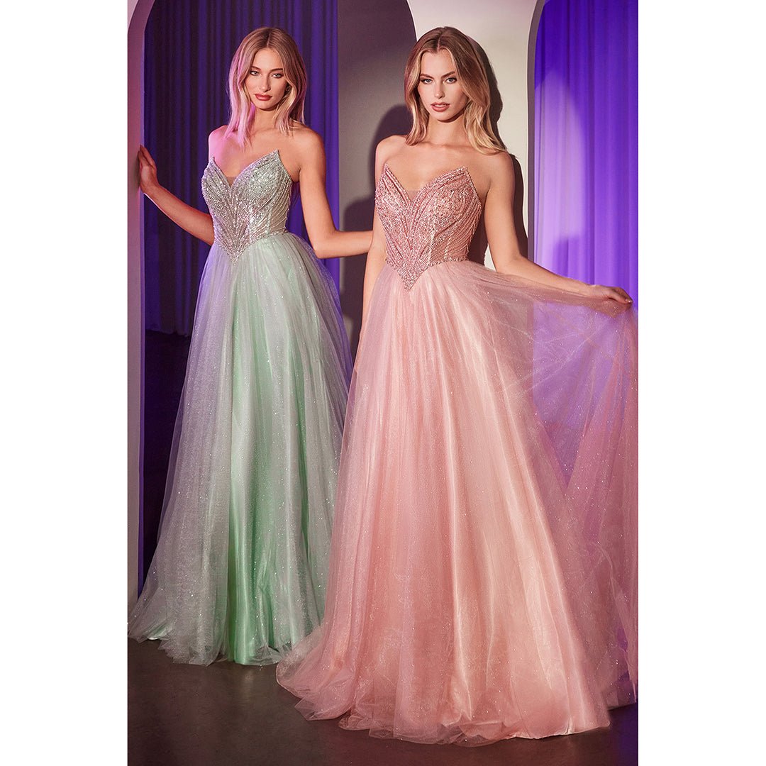 Ladivine by Cinderella Divine Sage Green Beaded Strapless Tulle Prom Dress for Homecoming, Quinceañera & Formal Events – Elegant Evening Gown for Women & Teens
