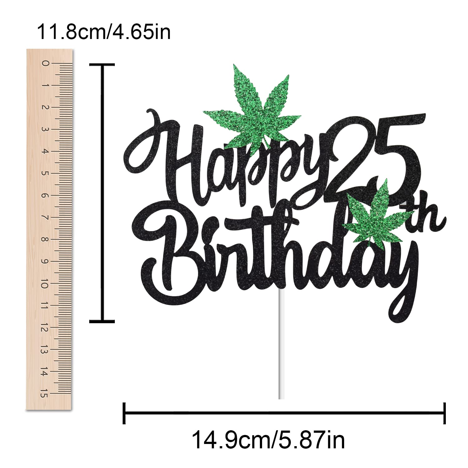 25th Birthday Cake Topper with Pot Leaf Design - Glitter Weed Leaf Marijuana Cake Decor for 420 Party - Perfect for Stoner Birthday Celebrations & Cannabis-Themed Events