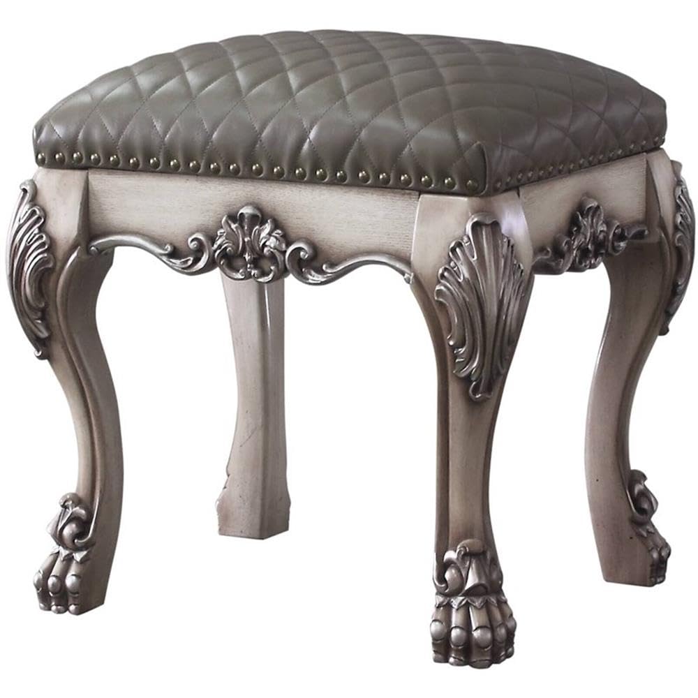BOWERY HILL Modern Vanity Stool with Vintage Bone White Finish & PU Upholstery - Perfect for Bedroom, Dressing Room & Makeup Area