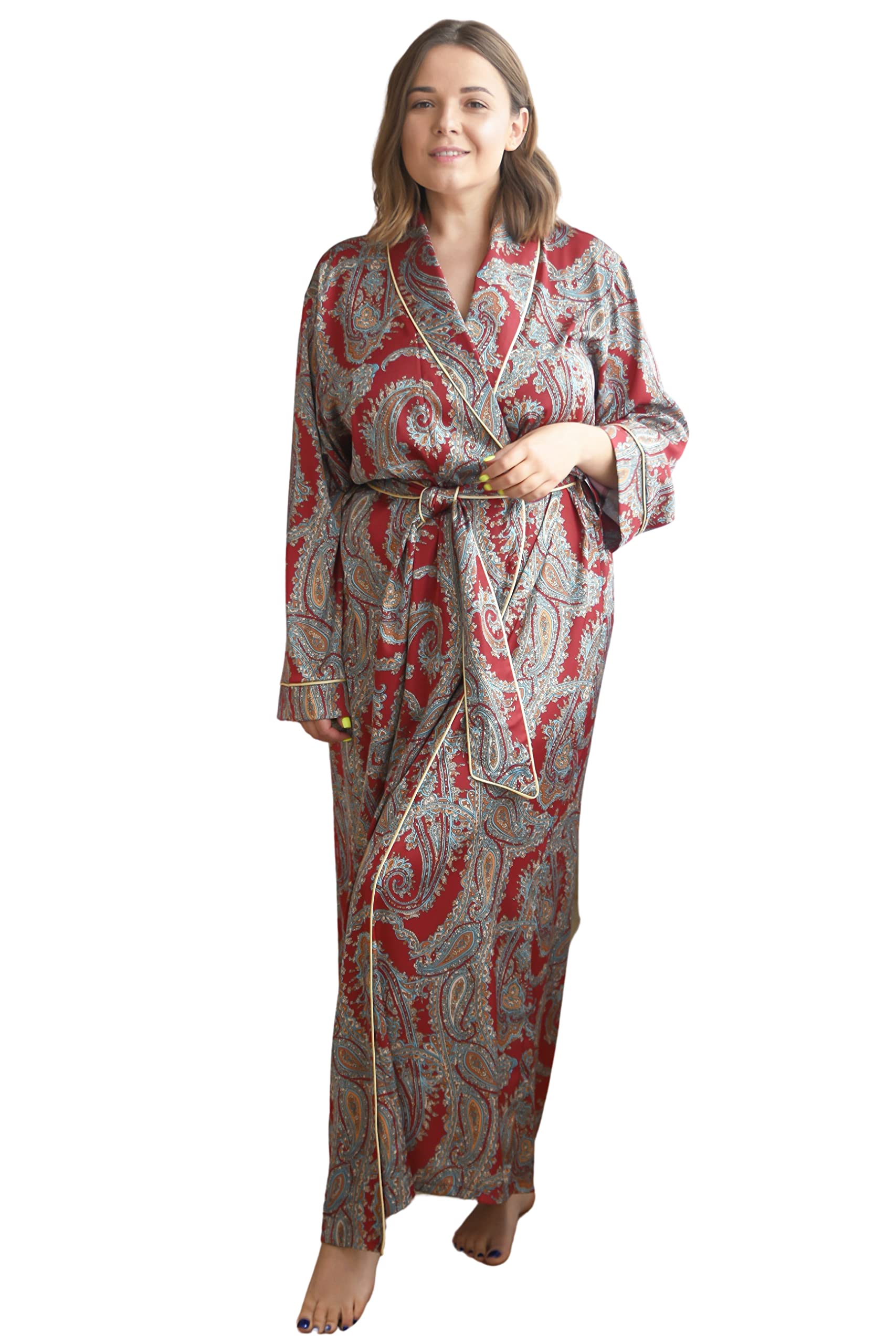 Luxury Long Silk Robes for Women - Plus Size Satin Kimono Robe with Belt, Elegant Sleepwear & Loungewear for Spa, Bridal Shower, and Home Relaxation