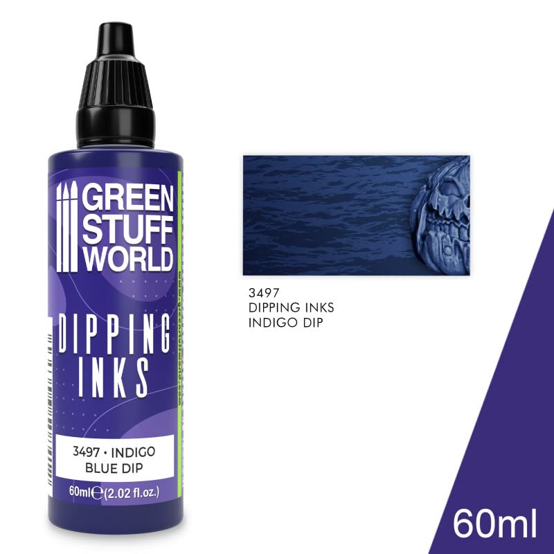 Green Stuff World Dipping Ink 60ml - High Contrast Model Paint for Miniatures (Indigo Blue) - Perfect for Warhammer, D&D, and Scale Model Painting