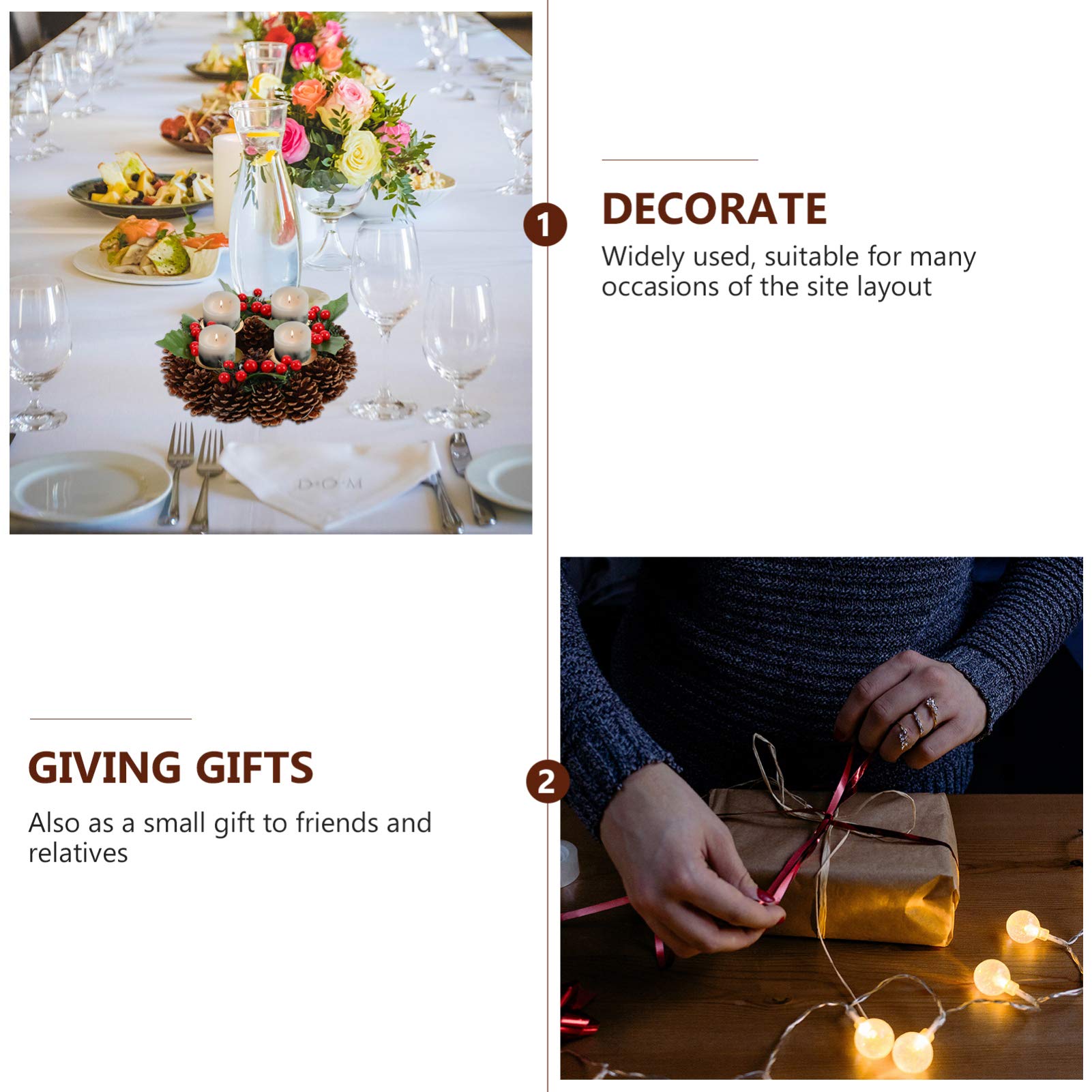 ABOOFAN Traditional Christmas Advent Wreath with 4 Candles - Pine Cone, Ribbon & Holly Berry Decor - Festive Holiday Table Centerpiece for Home, Church & Office Decorations