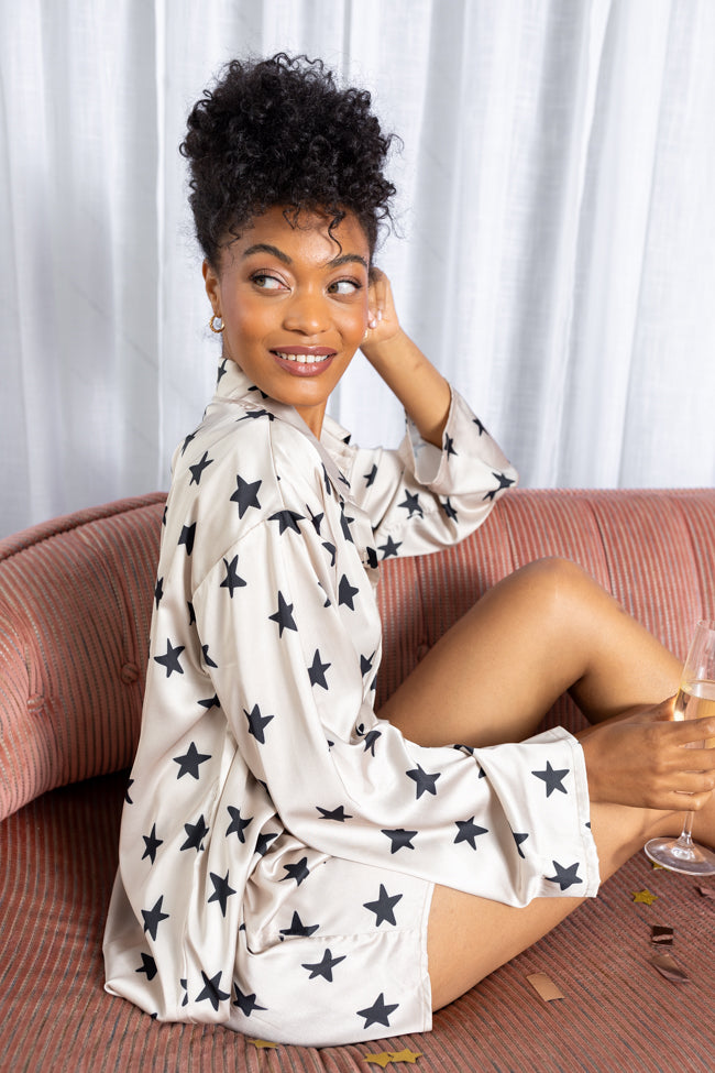 Neutral Stars Pajama Shorts for Women - Soft & Comfortable Sleepwear - Perfect for Pajama Parties, Lounging & Sleepovers