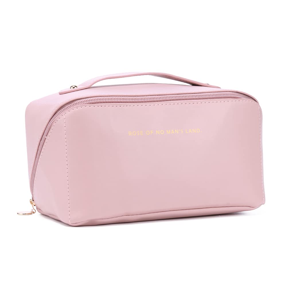SPEPROECO Large Waterproof Leather Cosmetic Bag for Women - Travel Makeup Organizer with Multiple Compartments, Portable Toiletry Storage Case for Skincare & Beauty Essentials | Perfect for Vacation, Gym, and Daily Use