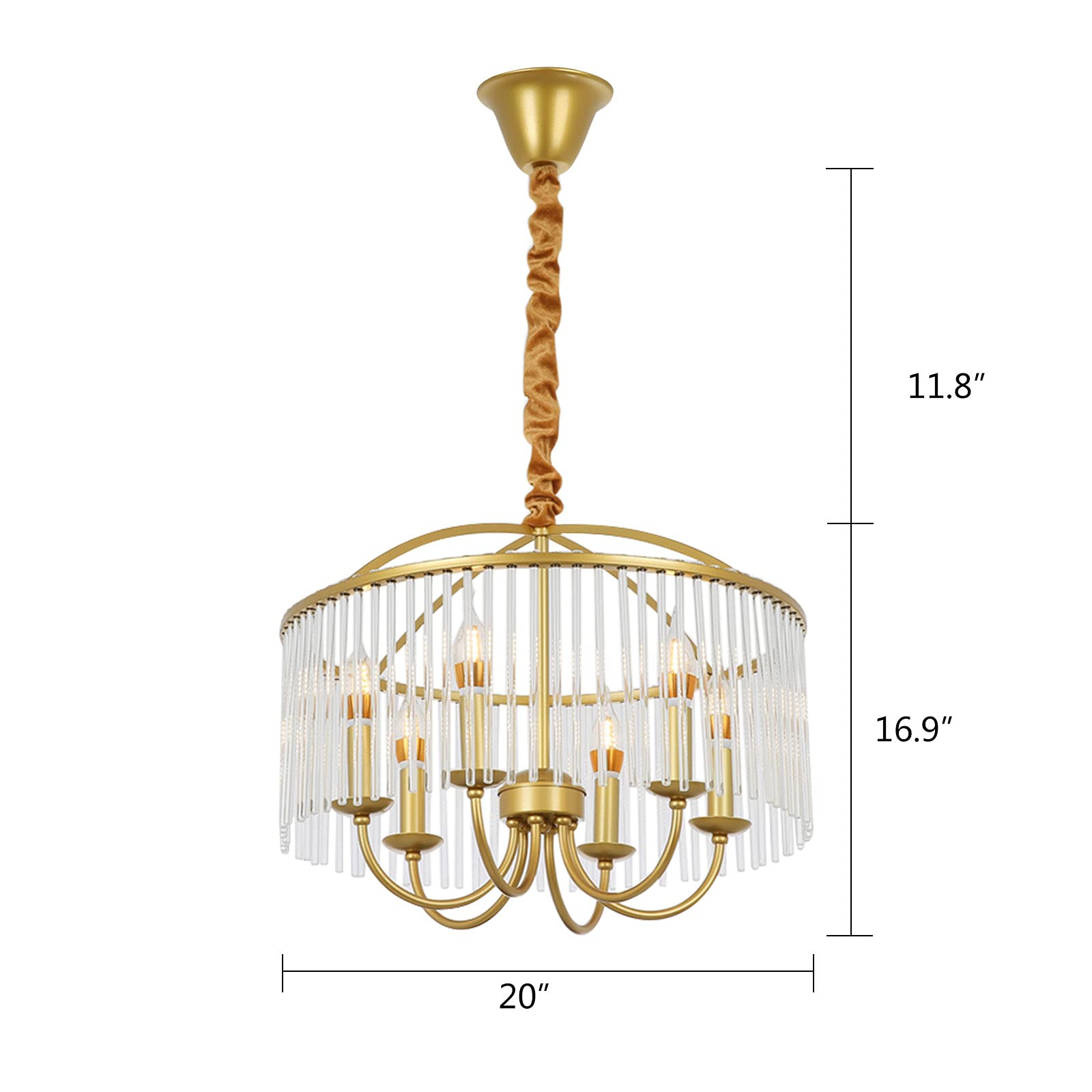 TFCFL 6-Light Modern Crystal Chandelier - Gold Plated Champagne Farmhouse Ceiling Pendant Light, Mid Century Hanging Fixture for Dining Room, Living Room & Foyer (120V)