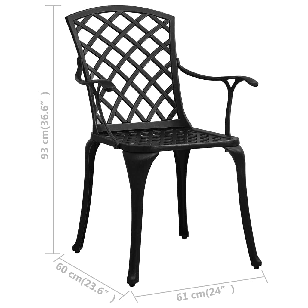 vidaXL 5-Piece Black Cast Aluminum Bistro Set - Weather-Resistant Patio Dining Table & 4 Chairs for Outdoor Garden, Balcony, or Poolside Use