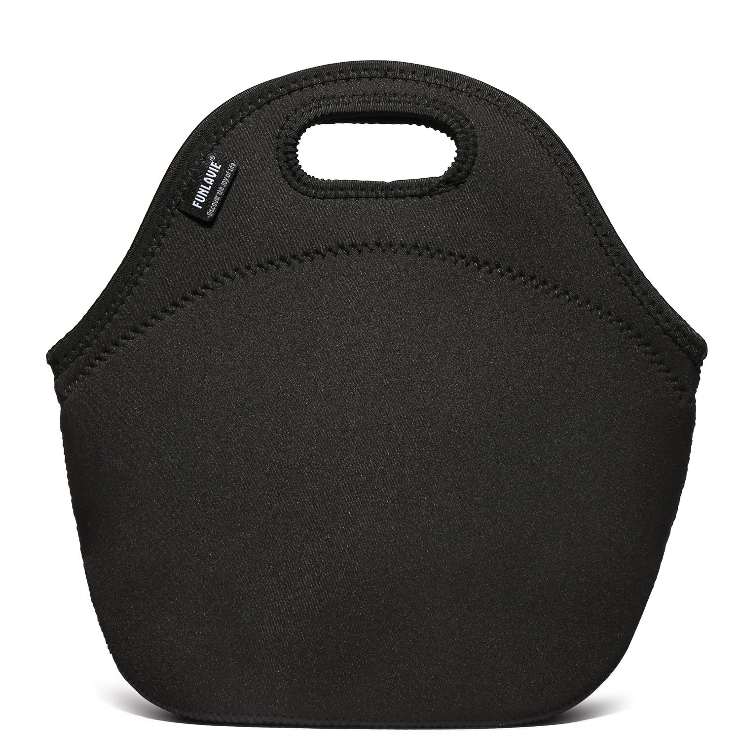 FUNLAVIE Insulated Neoprene Lunch Bag for Men & Women - 4mm Black Zipper Tote for Work, School, Picnics & Outdoor Activities