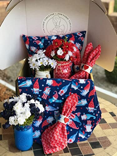 4th of July Gnomes Decorations Set - Patriotic Placemats, Napkin Rings, Floral Centerpieces & Throw Pillows for Independence Day Home Party Decor