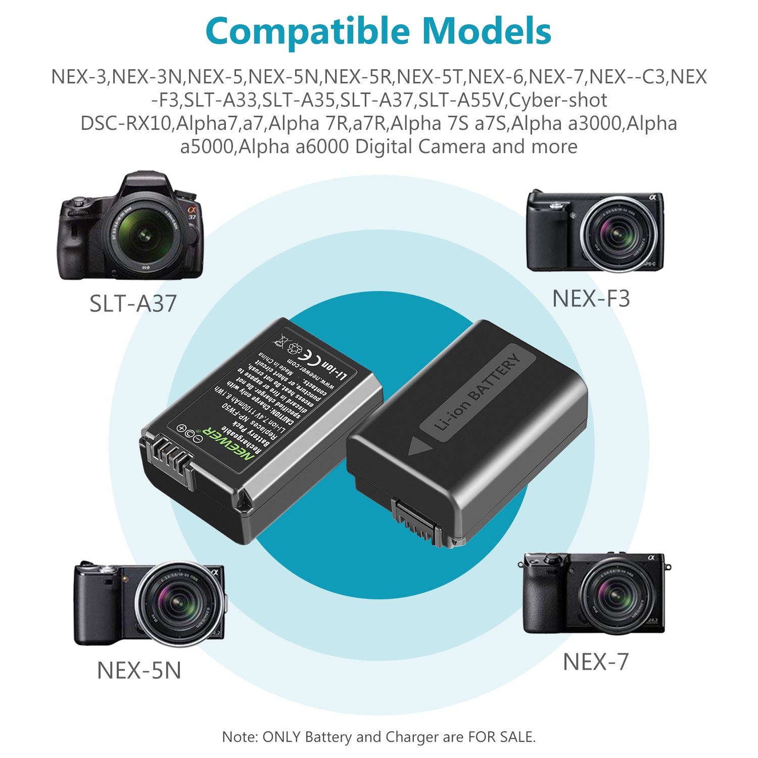 NEEWER 2 Pack NP-FW50 Replacement Battery and Dual USB Charger for Sony A7 III A7R III A6400 Cameras - Perfect for Travel Photography & Vlogging