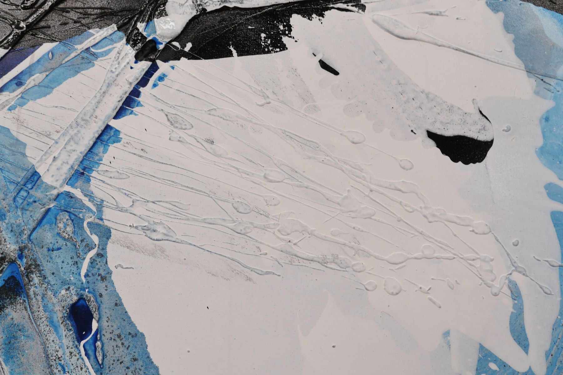 Blue Black White Textured Abstract Painting - 280cm x 170cm Shredded Powder Artwork for Modern Living Room & Office Wall Decor