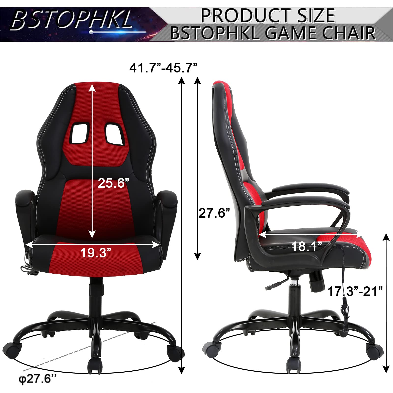 Ergonomic Gaming Chair with Lumbar Support & Headrest - Adjustable Reclining Office Computer Chair for Adults & Teens - High Back Racing Style Swivel Task Chair with Armrests - Perfect for Home Office, Gaming Setup & Workstation (Red)