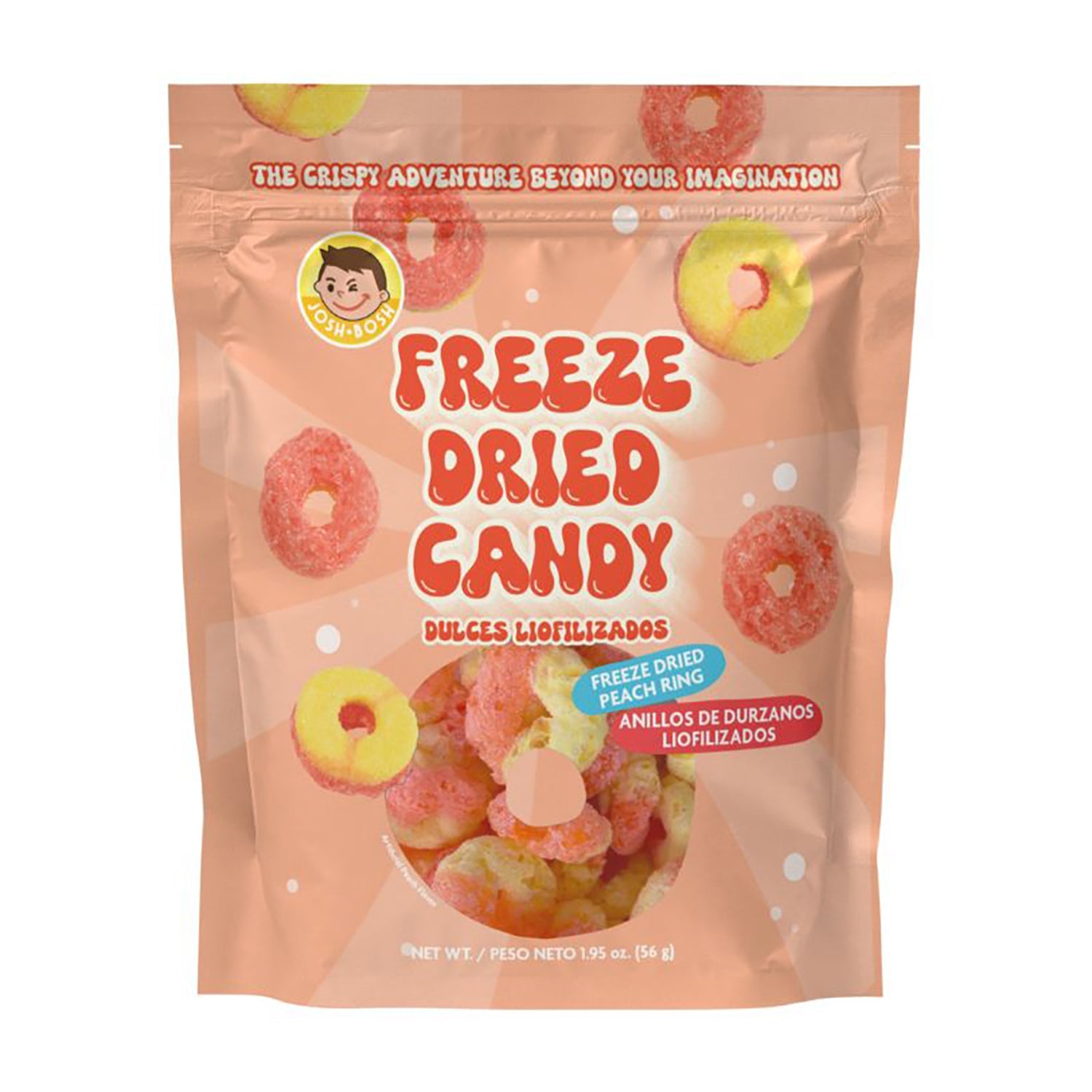 Freeze Dried Peach Rings Candy - 1.95oz Resealable Bag | Sweet & Crunchy Snack for Kids, Parties, Hiking & Movie Nights